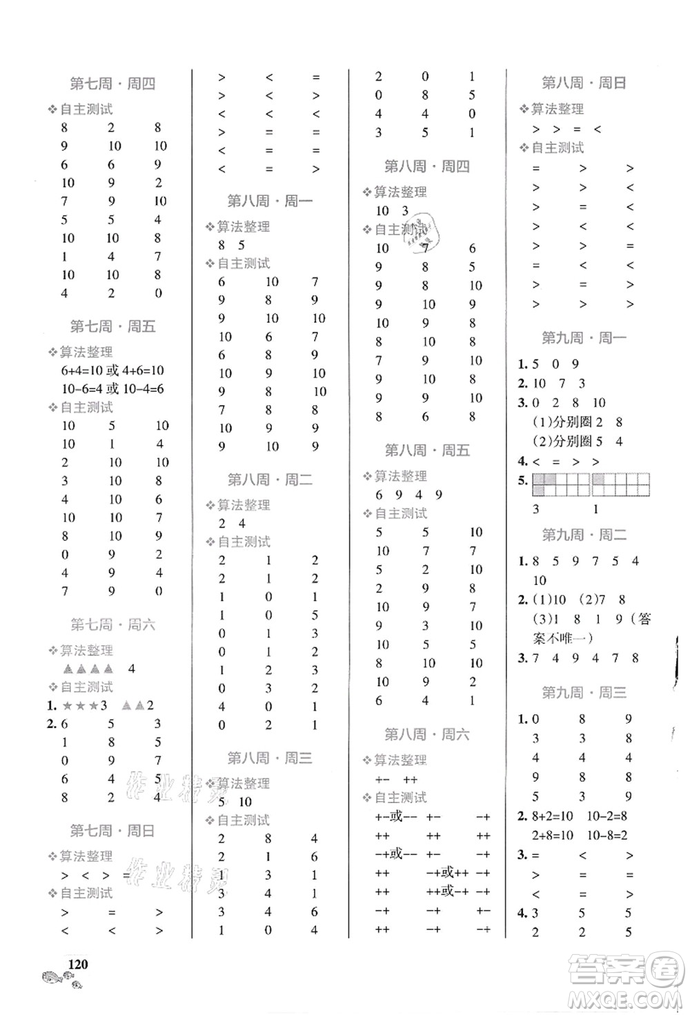 遼寧教育出版社2021小學(xué)學(xué)霸天天計算一年級數(shù)學(xué)上冊BS北師版答案