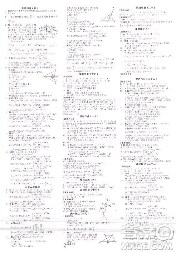 陽光出版社2021全品學練考數(shù)學八年級上冊RJ人教版答案