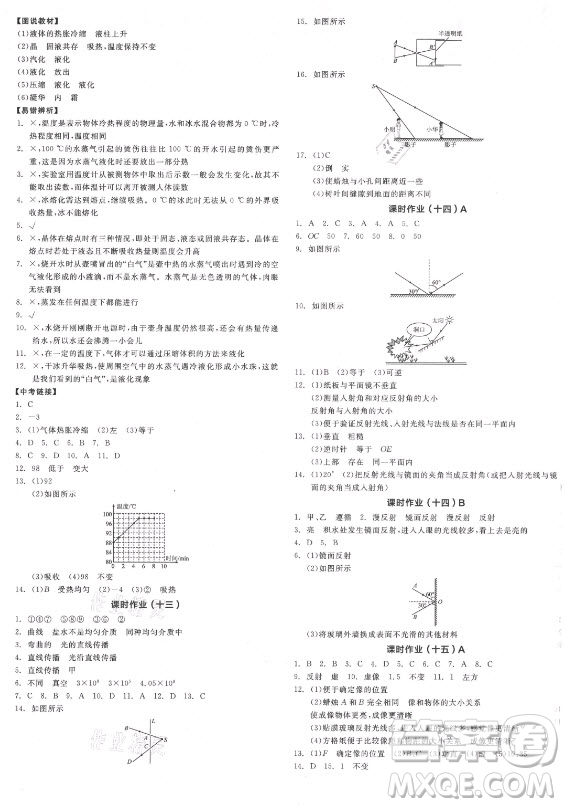 陽(yáng)光出版社2021全品學(xué)練考物理八年級(jí)上冊(cè)RJ人教版答案