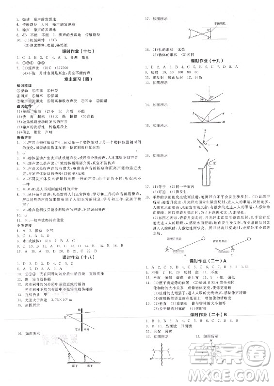 陽(yáng)光出版社2021全品學(xué)練考物理八年級(jí)上冊(cè)BS北師大版答案