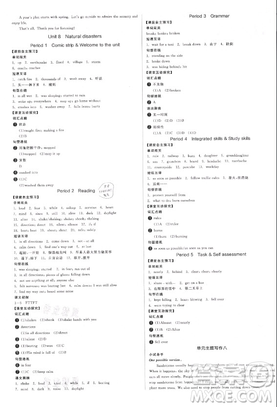 陽(yáng)光出版社2021全品學(xué)練考英語(yǔ)八年級(jí)上冊(cè)YLNJ譯林牛津版徐州專版答案