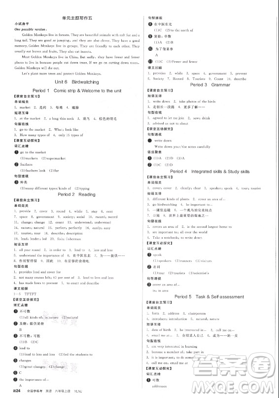 陽(yáng)光出版社2021全品學(xué)練考英語(yǔ)八年級(jí)上冊(cè)YLNJ譯林牛津版徐州專版答案