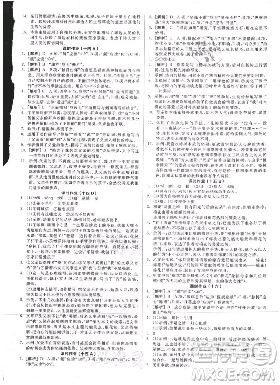 陽光出版社2021全品學(xué)練考語文八年級上冊RJ人教版答案