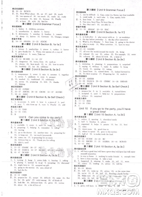 河北科學(xué)技術(shù)出版社2021全品學(xué)練考英語(yǔ)八年級(jí)上冊(cè)RJ人教版包頭專版答案