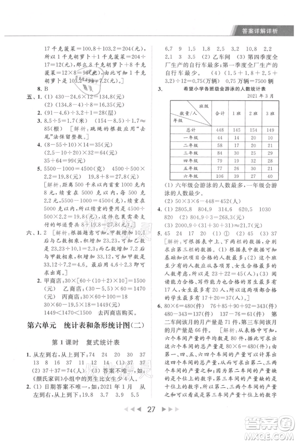 北京教育出版社2021秋季亮點(diǎn)給力提優(yōu)課時(shí)作業(yè)本五年級上冊數(shù)學(xué)江蘇版參考答案