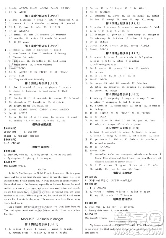 河北科學技術出版社2021全品學練考英語八年級上冊WY外研版浙江專版答案