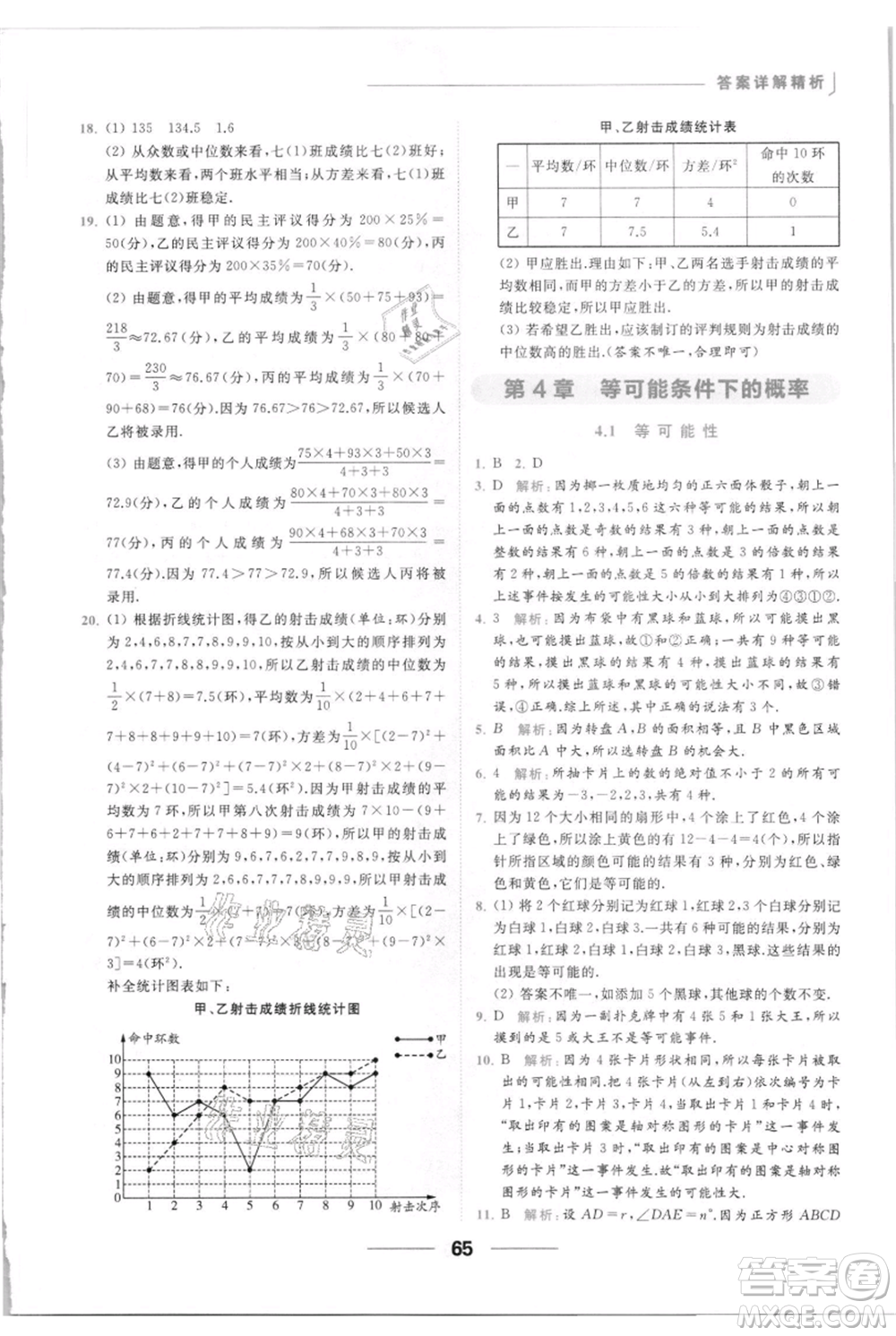 云南美術(shù)出版社2021秋季亮點給力提優(yōu)課時作業(yè)本九年級上冊數(shù)學(xué)通用版參考答案