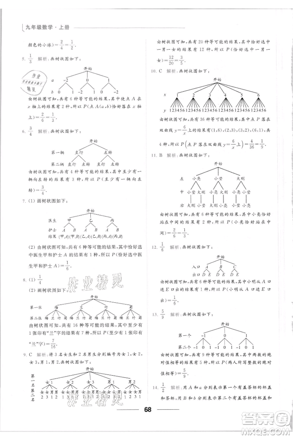 云南美術(shù)出版社2021秋季亮點給力提優(yōu)課時作業(yè)本九年級上冊數(shù)學(xué)通用版參考答案