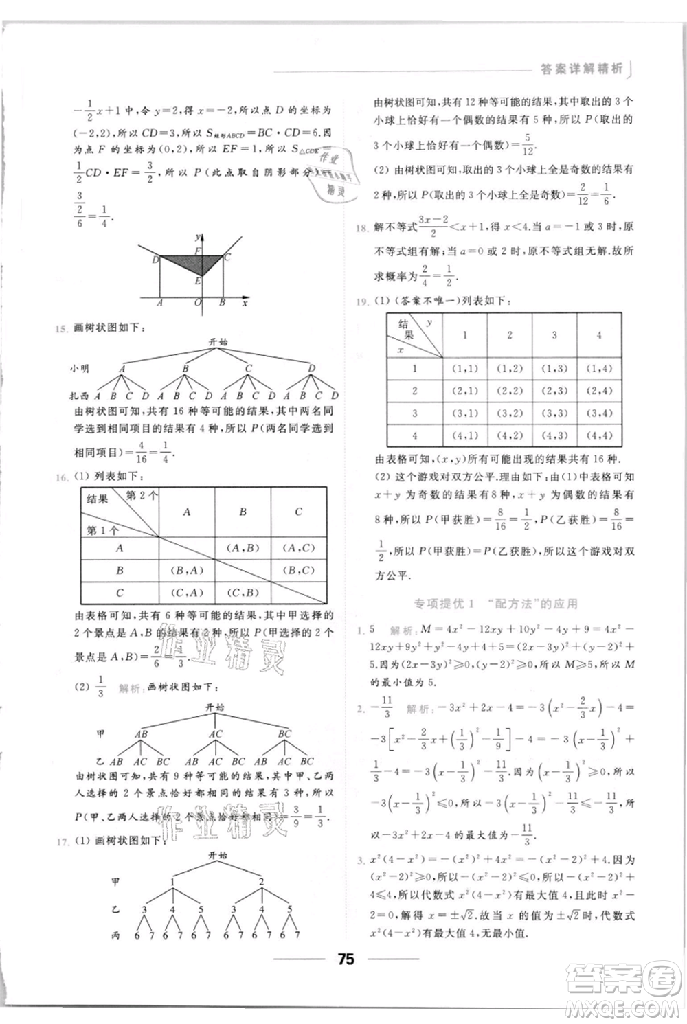 云南美術(shù)出版社2021秋季亮點給力提優(yōu)課時作業(yè)本九年級上冊數(shù)學(xué)通用版參考答案