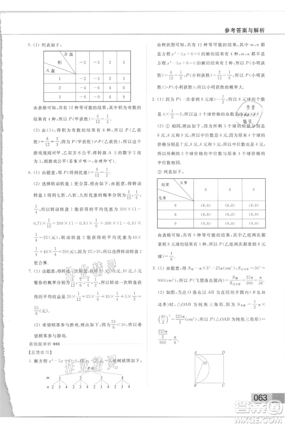 云南美術(shù)出版社2021秋季亮點給力提優(yōu)課時作業(yè)本九年級上冊數(shù)學(xué)通用版參考答案