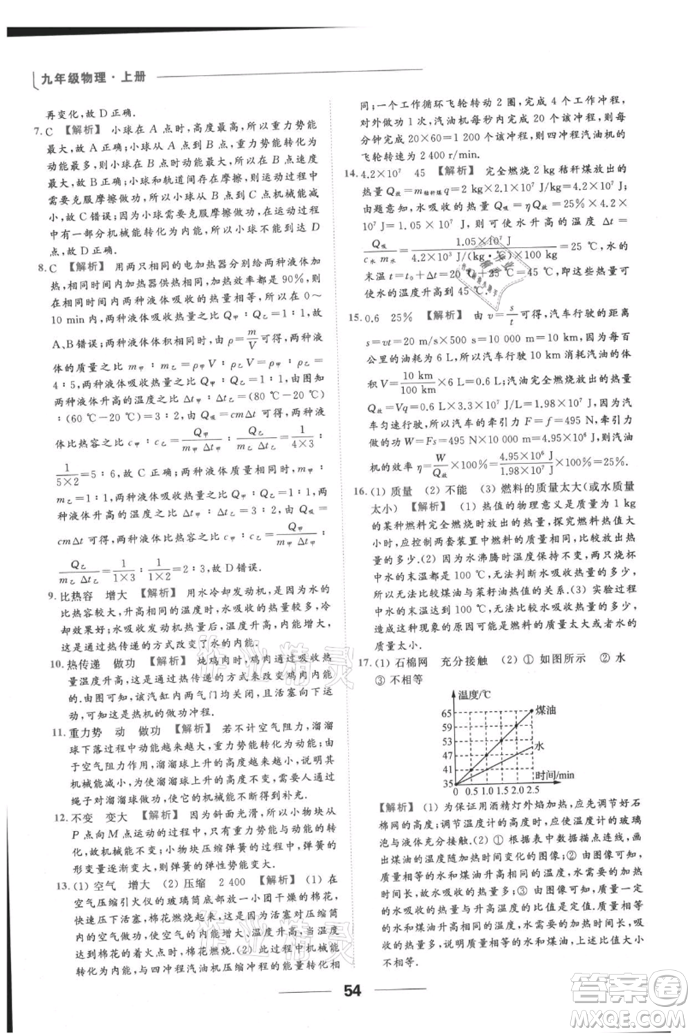 云南美術(shù)出版社2021秋季亮點(diǎn)給力提優(yōu)課時(shí)作業(yè)本九年級(jí)上冊(cè)物理通用版參考答案