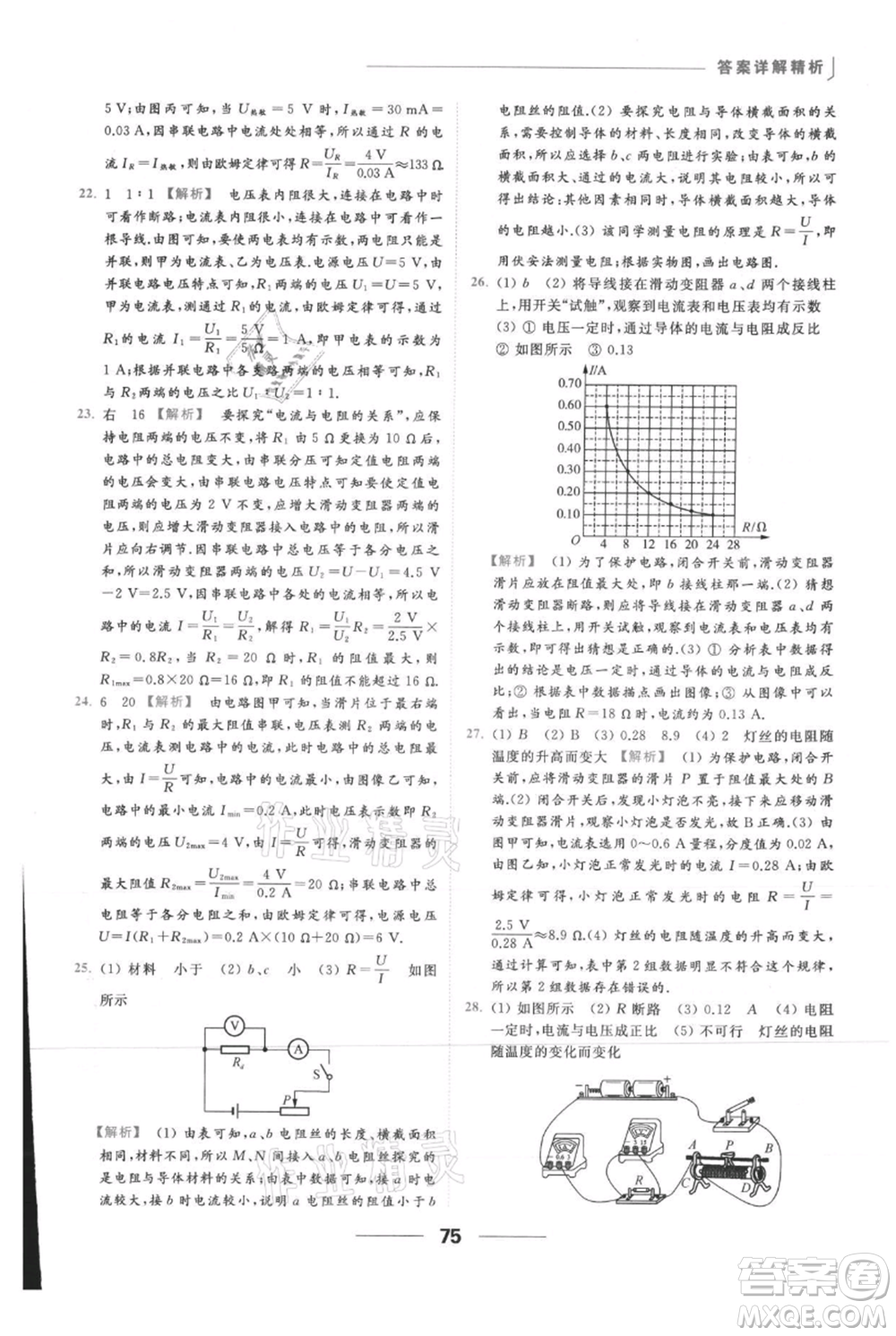 云南美術(shù)出版社2021秋季亮點(diǎn)給力提優(yōu)課時(shí)作業(yè)本九年級(jí)上冊(cè)物理通用版參考答案