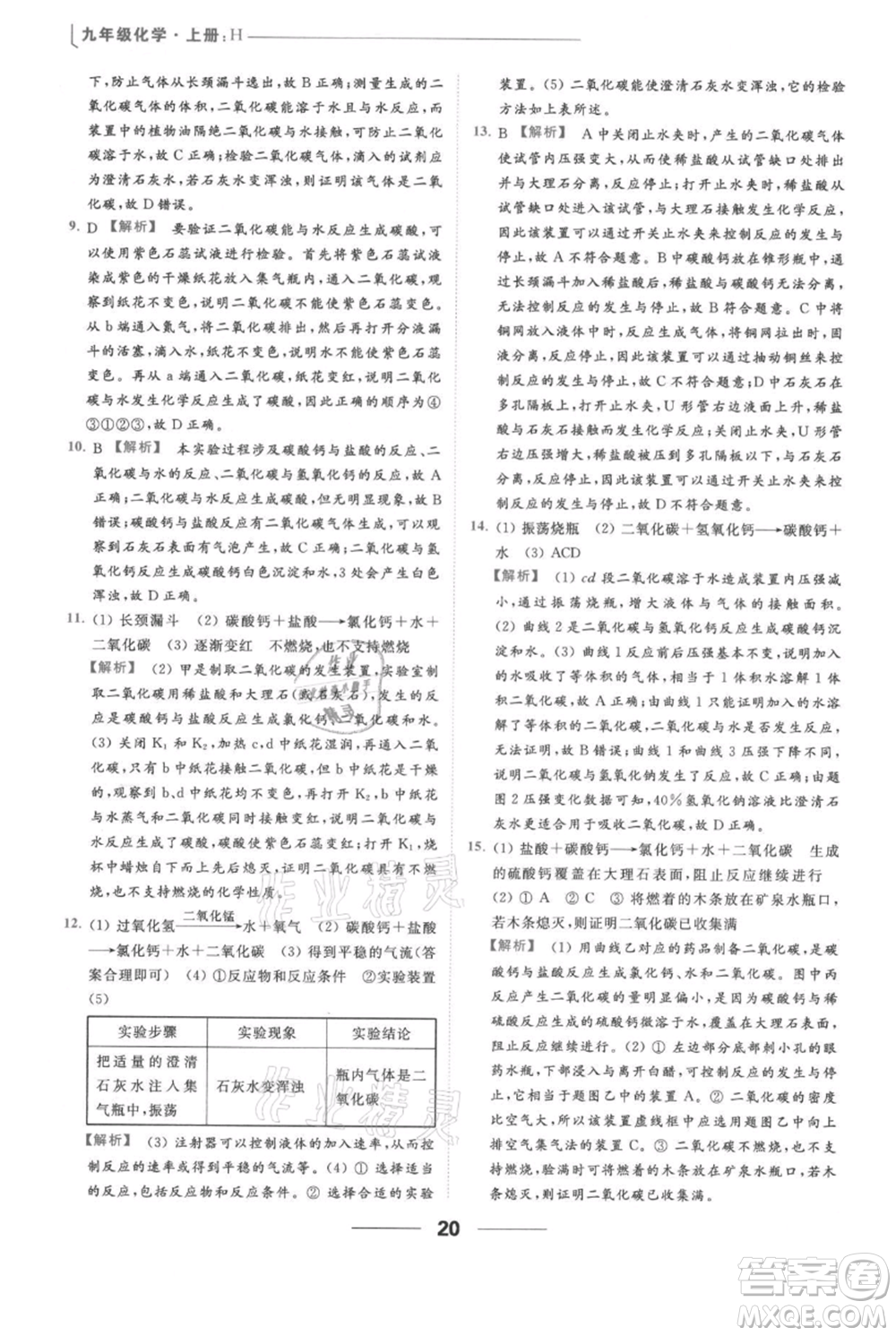 云南美術(shù)出版社2021秋季亮點(diǎn)給力提優(yōu)課時(shí)作業(yè)本九年級(jí)上冊(cè)化學(xué)滬教版參考答案