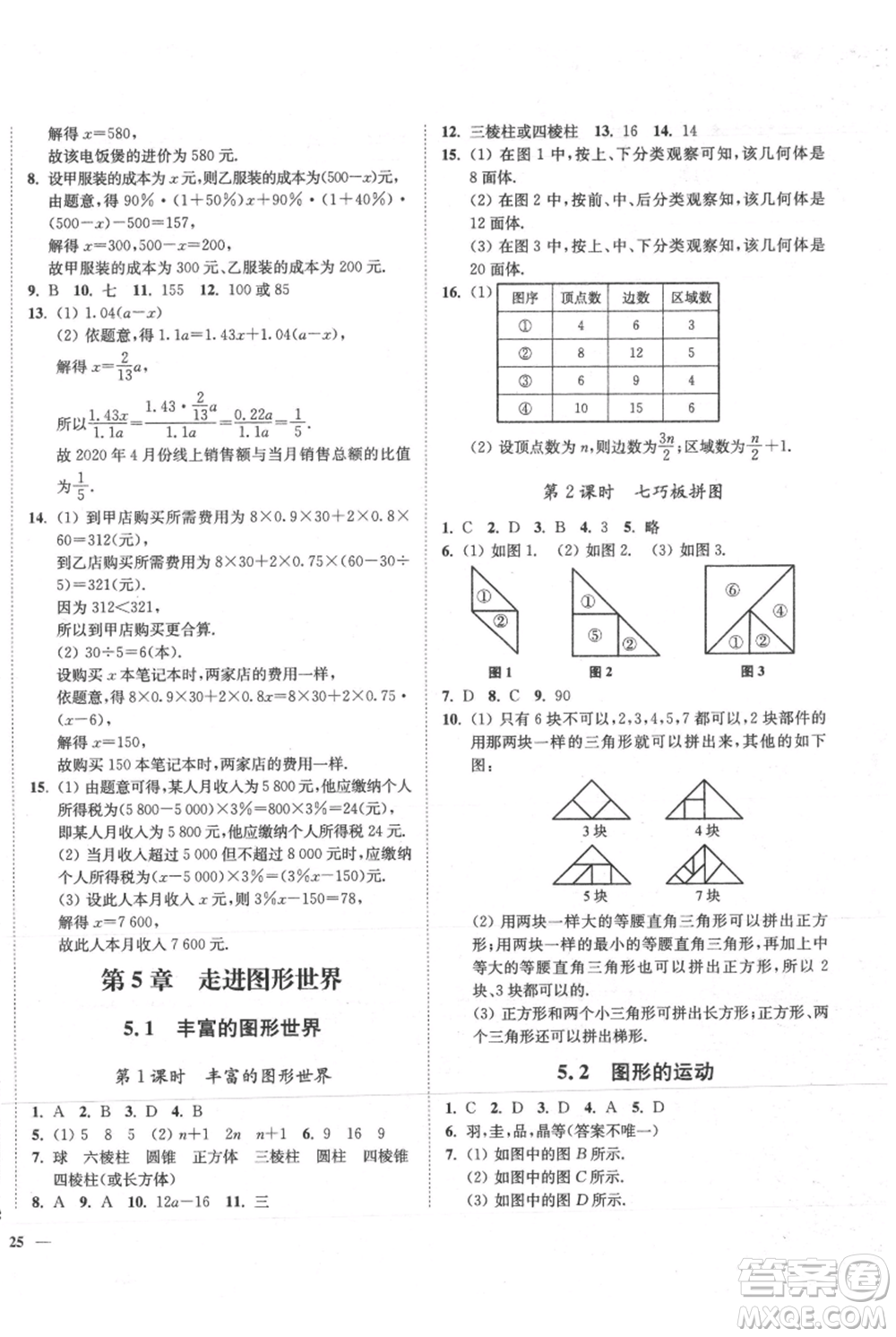 延邊大學(xué)出版社2021南通小題課時作業(yè)本七年級上冊數(shù)學(xué)蘇科版參考答案