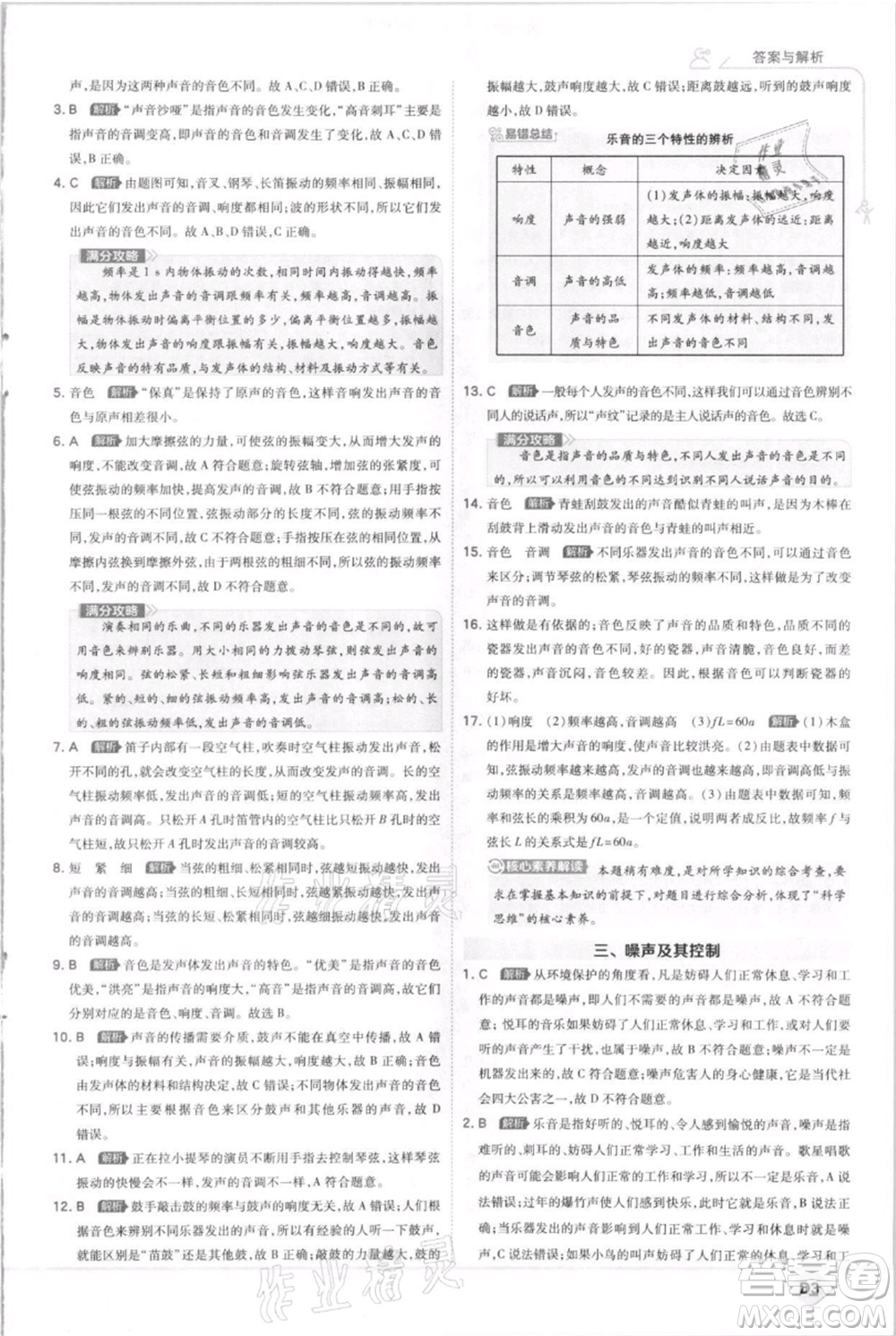 開明出版社2021少年班初中物理八年級上冊蘇科版參考答案