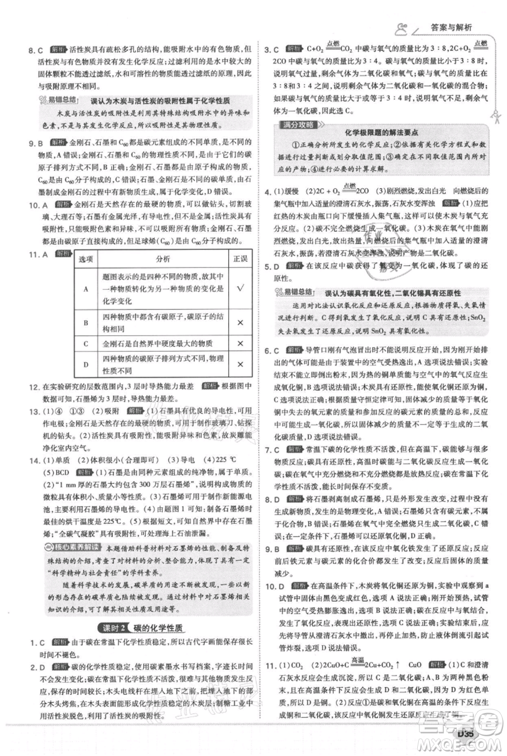 開明出版社2021少年班初中化學九年級上冊人教版參考答案