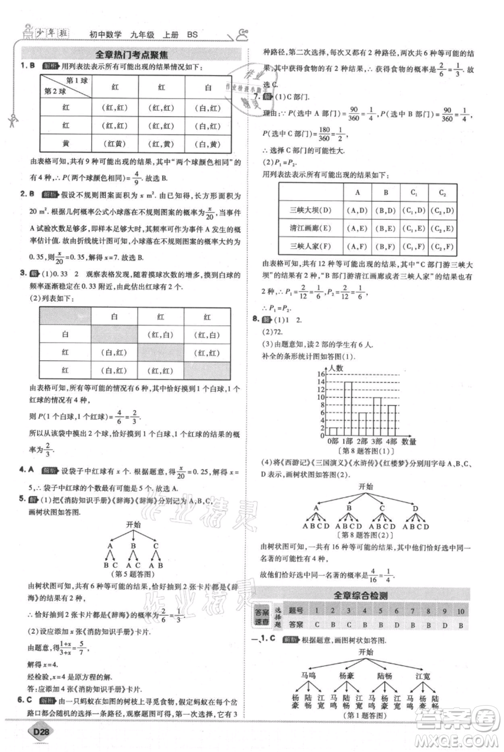 開明出版社2021少年班初中數(shù)學(xué)九年級(jí)上冊(cè)北師大版參考答案