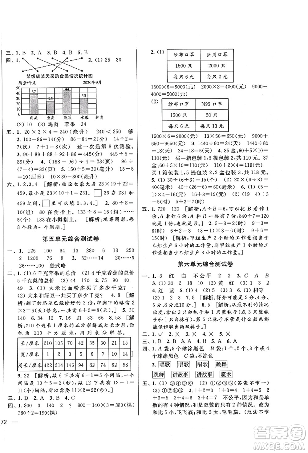 云南美術出版社2021同步跟蹤全程檢測及各地期末試卷精選四年級數(shù)學上冊蘇教版答案