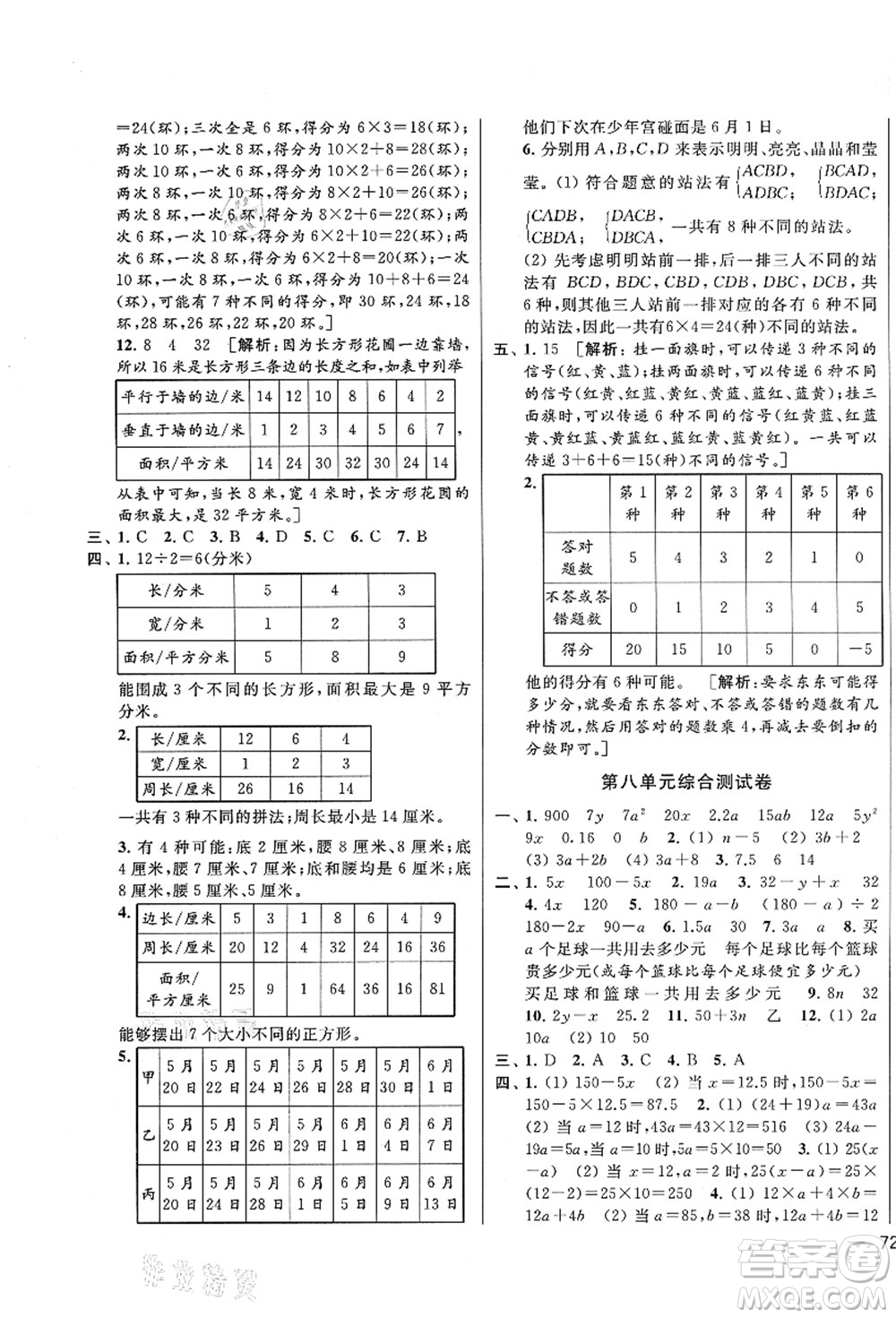 云南美術(shù)出版社2021同步跟蹤全程檢測(cè)及各地期末試卷精選五年級(jí)數(shù)學(xué)上冊(cè)蘇教版答案