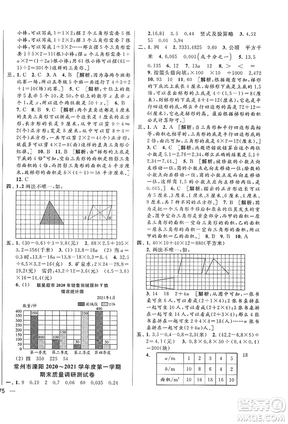 云南美術(shù)出版社2021同步跟蹤全程檢測(cè)及各地期末試卷精選五年級(jí)數(shù)學(xué)上冊(cè)蘇教版答案