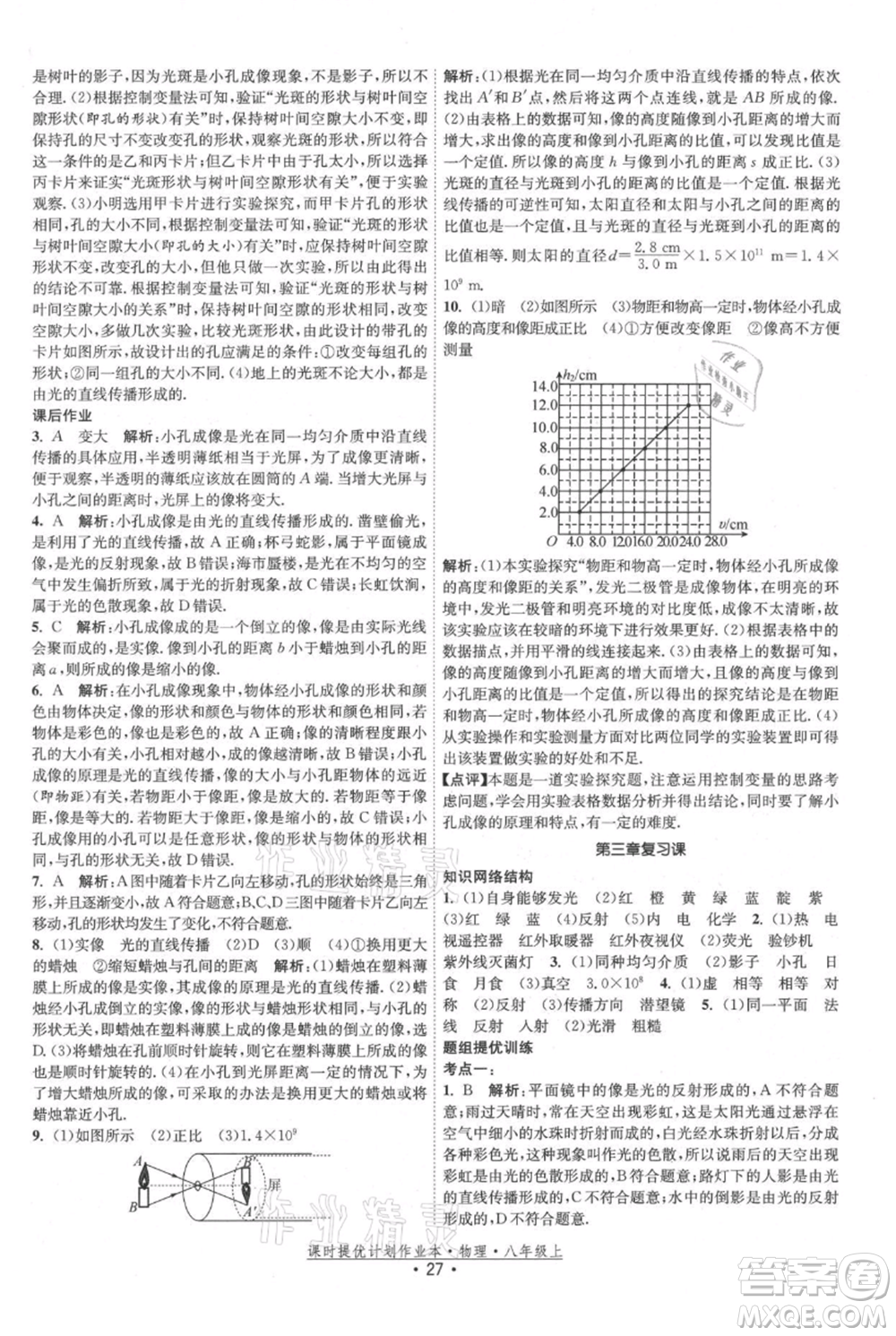 江蘇人民出版社2021課時(shí)提優(yōu)計(jì)劃作業(yè)本八年級(jí)上冊(cè)物理蘇科版參考答案