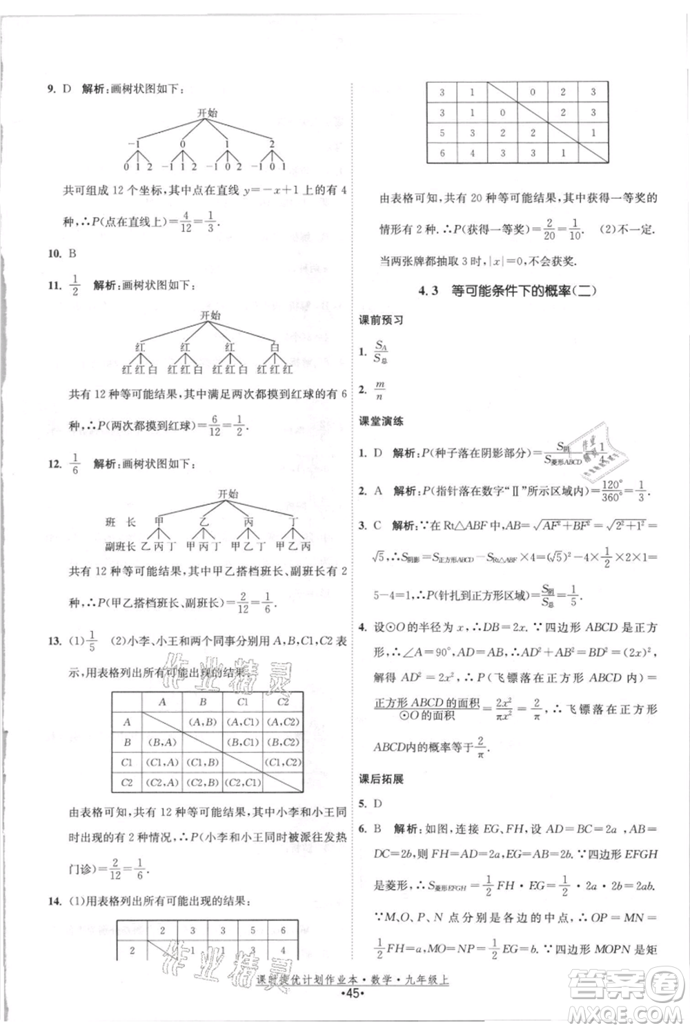 江蘇人民出版社2021課時(shí)提優(yōu)計(jì)劃作業(yè)本九年級(jí)上冊(cè)數(shù)學(xué)蘇科版參考答案