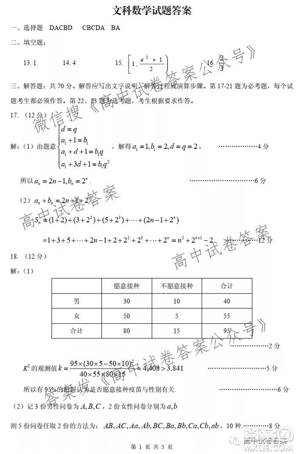 運城市2021年高三年級摸底調(diào)研測試文科數(shù)學(xué)答案