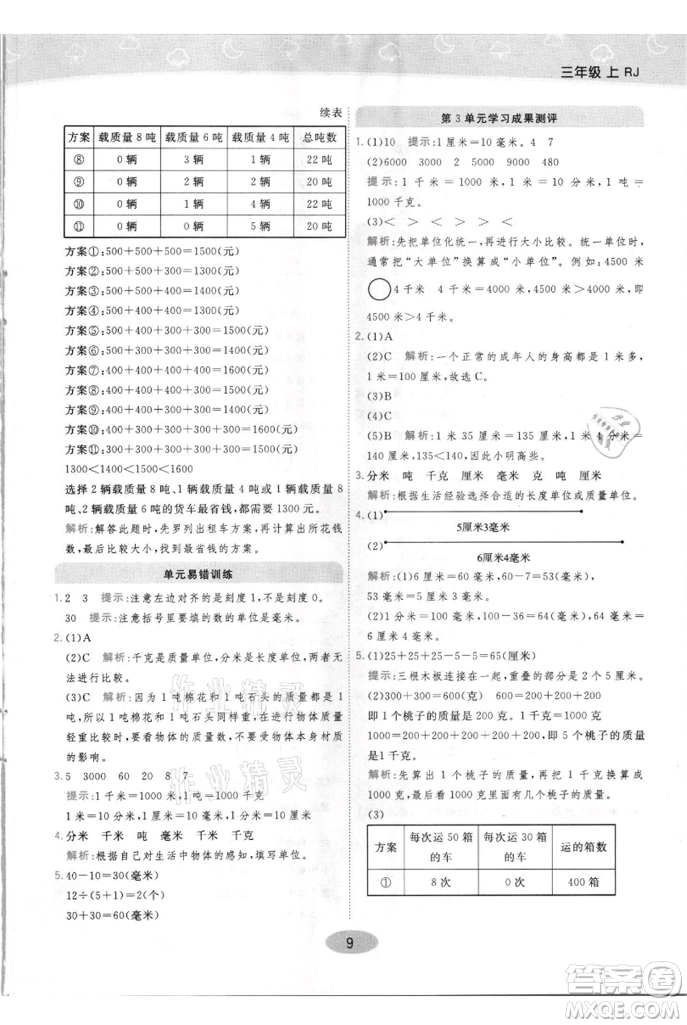 陜西師范大學(xué)出版總社有限公司2021黃岡同步練一日一練三年級上冊數(shù)學(xué)人教版參考答案