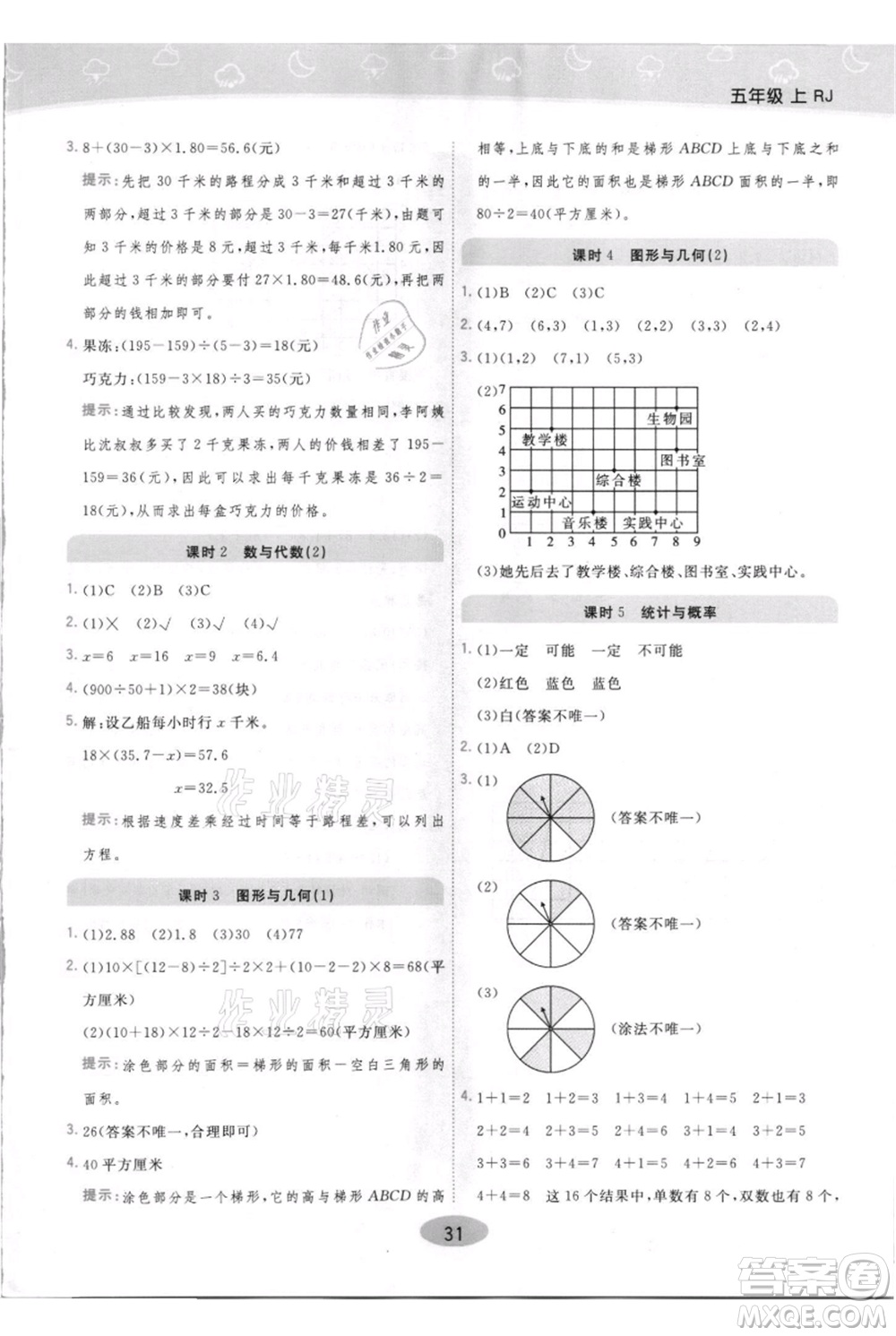 陜西師范大學(xué)出版總社有限公司2021黃岡同步練一日一練五年級上冊數(shù)學(xué)人教版參考答案