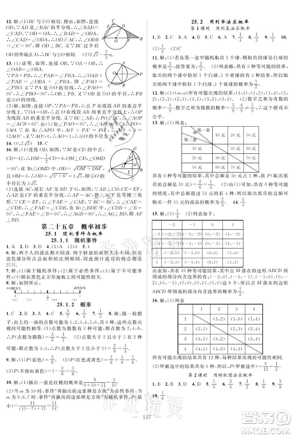 長(zhǎng)江少年兒童出版社2021優(yōu)質(zhì)課堂導(dǎo)學(xué)案九年級(jí)上冊(cè)數(shù)學(xué)人教版B課后作業(yè)參考答案