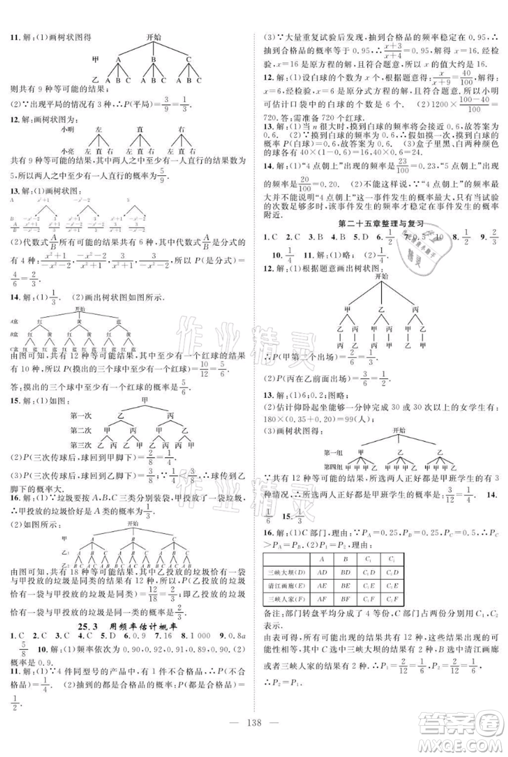 長(zhǎng)江少年兒童出版社2021優(yōu)質(zhì)課堂導(dǎo)學(xué)案九年級(jí)上冊(cè)數(shù)學(xué)人教版B課后作業(yè)參考答案