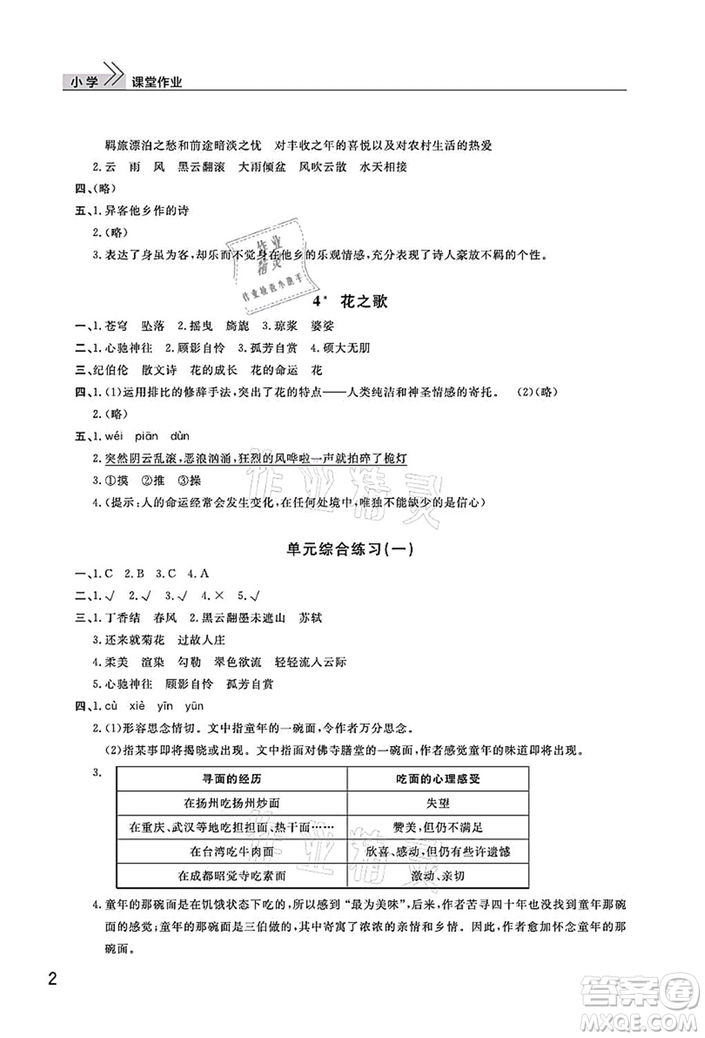 武漢出版社2021智慧學(xué)習(xí)天天向上課堂作業(yè)六年級(jí)語(yǔ)文上冊(cè)人教版答案