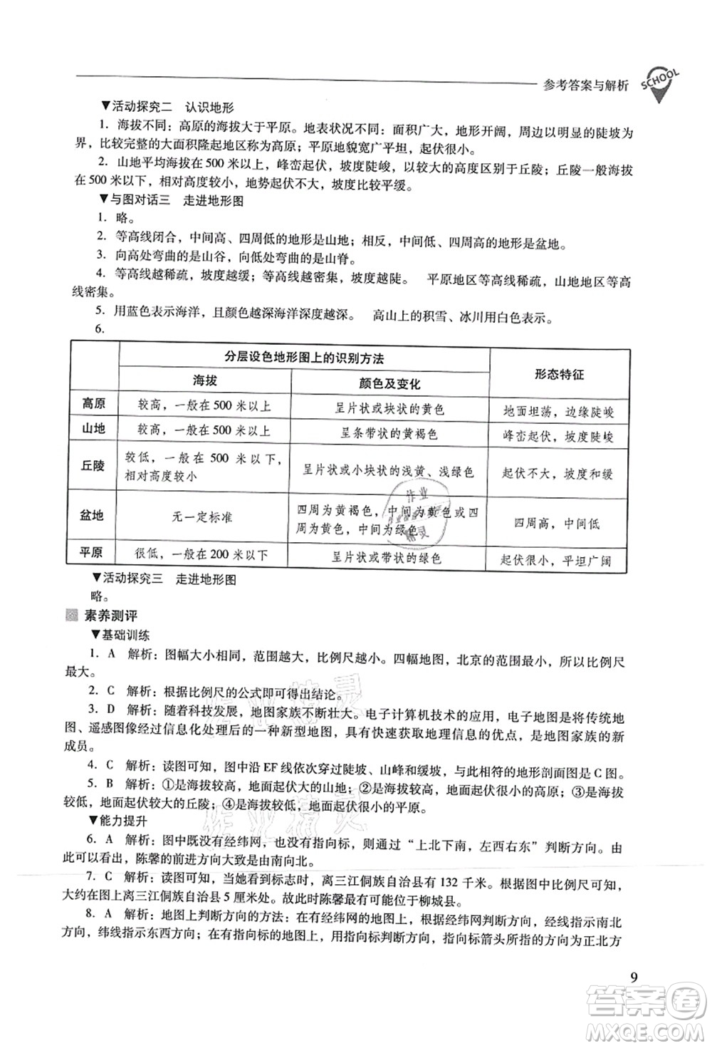 山西教育出版社2021新課程問題解決導(dǎo)學(xué)方案七年級(jí)地理上冊(cè)晉教版答案