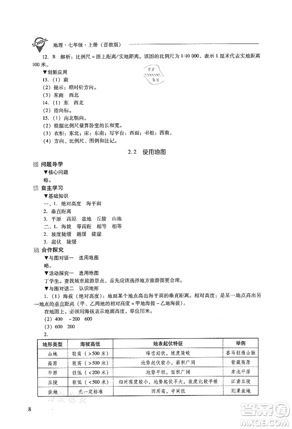 山西教育出版社2021新課程問題解決導(dǎo)學(xué)方案七年級(jí)地理上冊(cè)晉教版答案