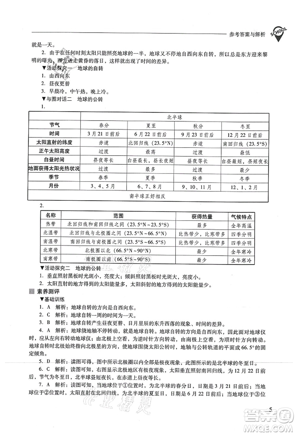 山西教育出版社2021新課程問題解決導(dǎo)學(xué)方案七年級地理上冊人教版答案