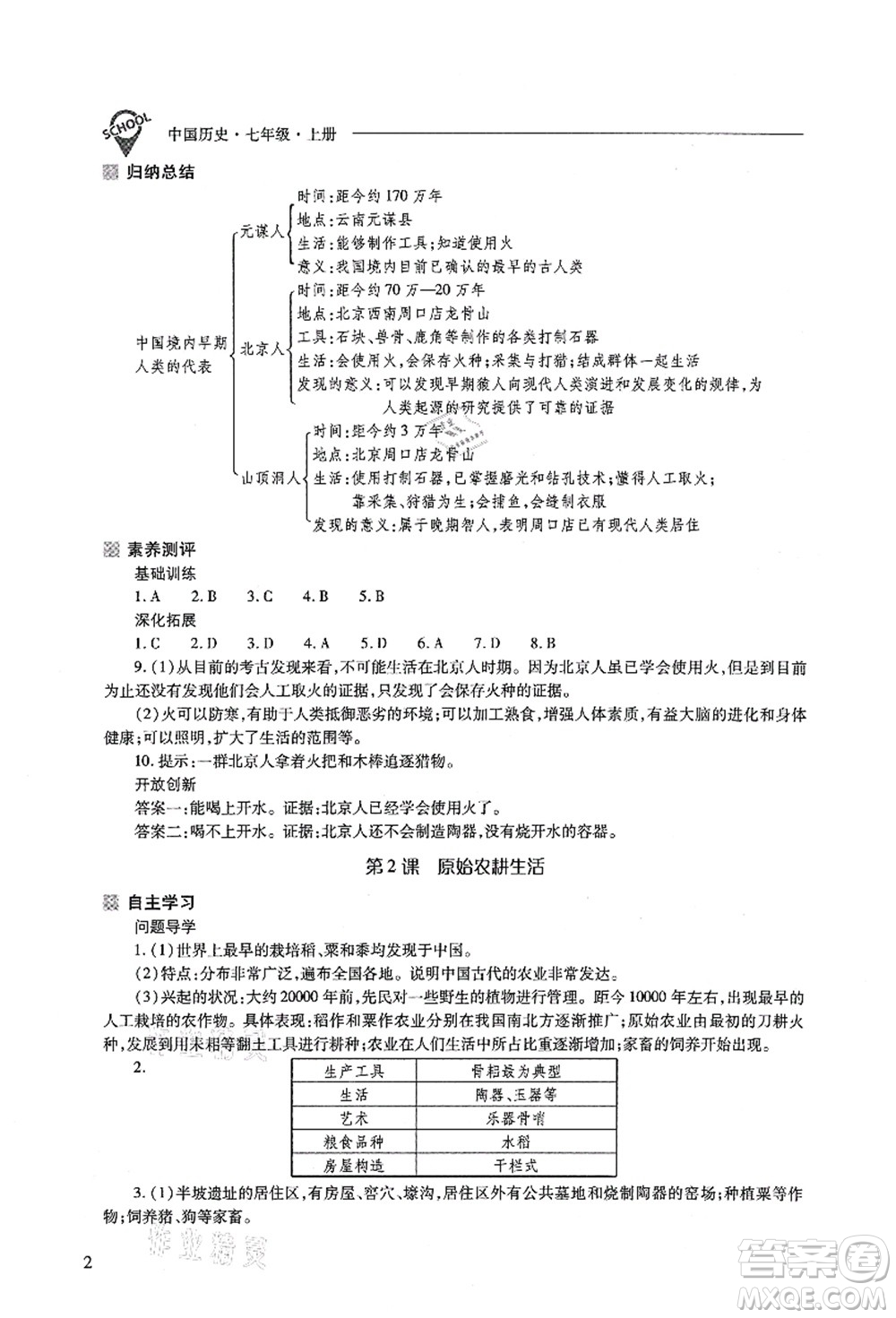 山西教育出版社2021新課程問(wèn)題解決導(dǎo)學(xué)方案七年級(jí)歷史上冊(cè)人教版答案