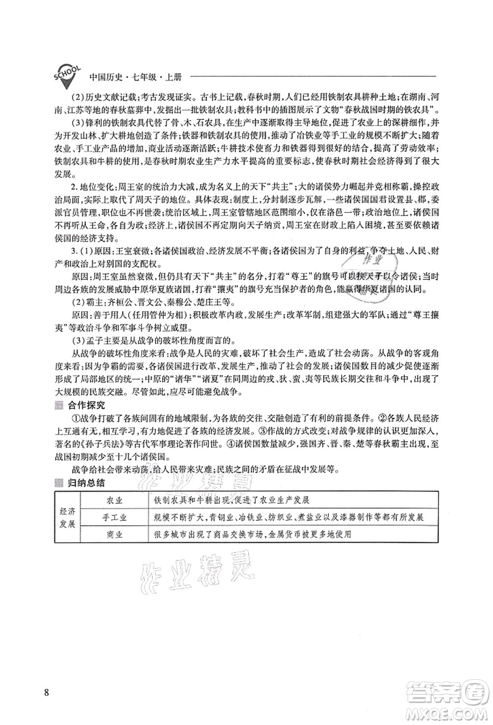 山西教育出版社2021新課程問(wèn)題解決導(dǎo)學(xué)方案七年級(jí)歷史上冊(cè)人教版答案