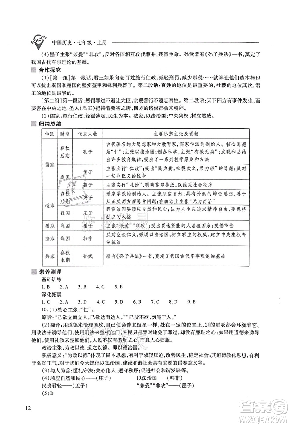 山西教育出版社2021新課程問(wèn)題解決導(dǎo)學(xué)方案七年級(jí)歷史上冊(cè)人教版答案