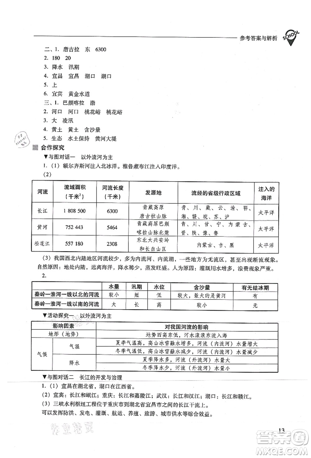 山西教育出版社2021新課程問(wèn)題解決導(dǎo)學(xué)方案八年級(jí)地理上冊(cè)人教版答案