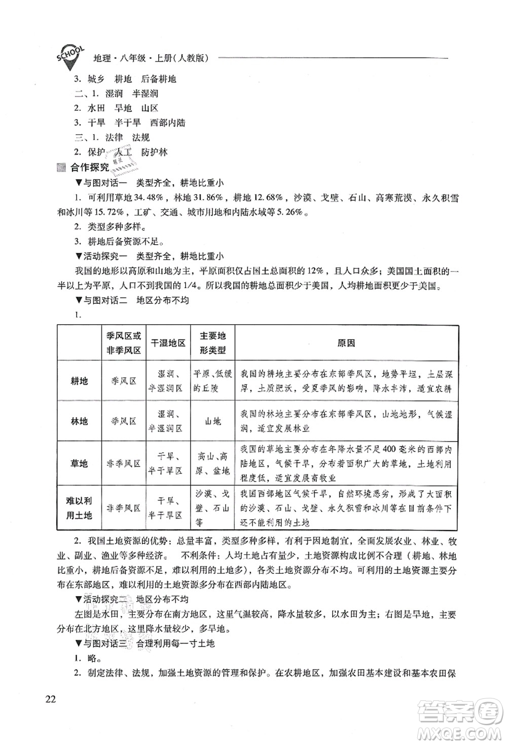 山西教育出版社2021新課程問(wèn)題解決導(dǎo)學(xué)方案八年級(jí)地理上冊(cè)人教版答案