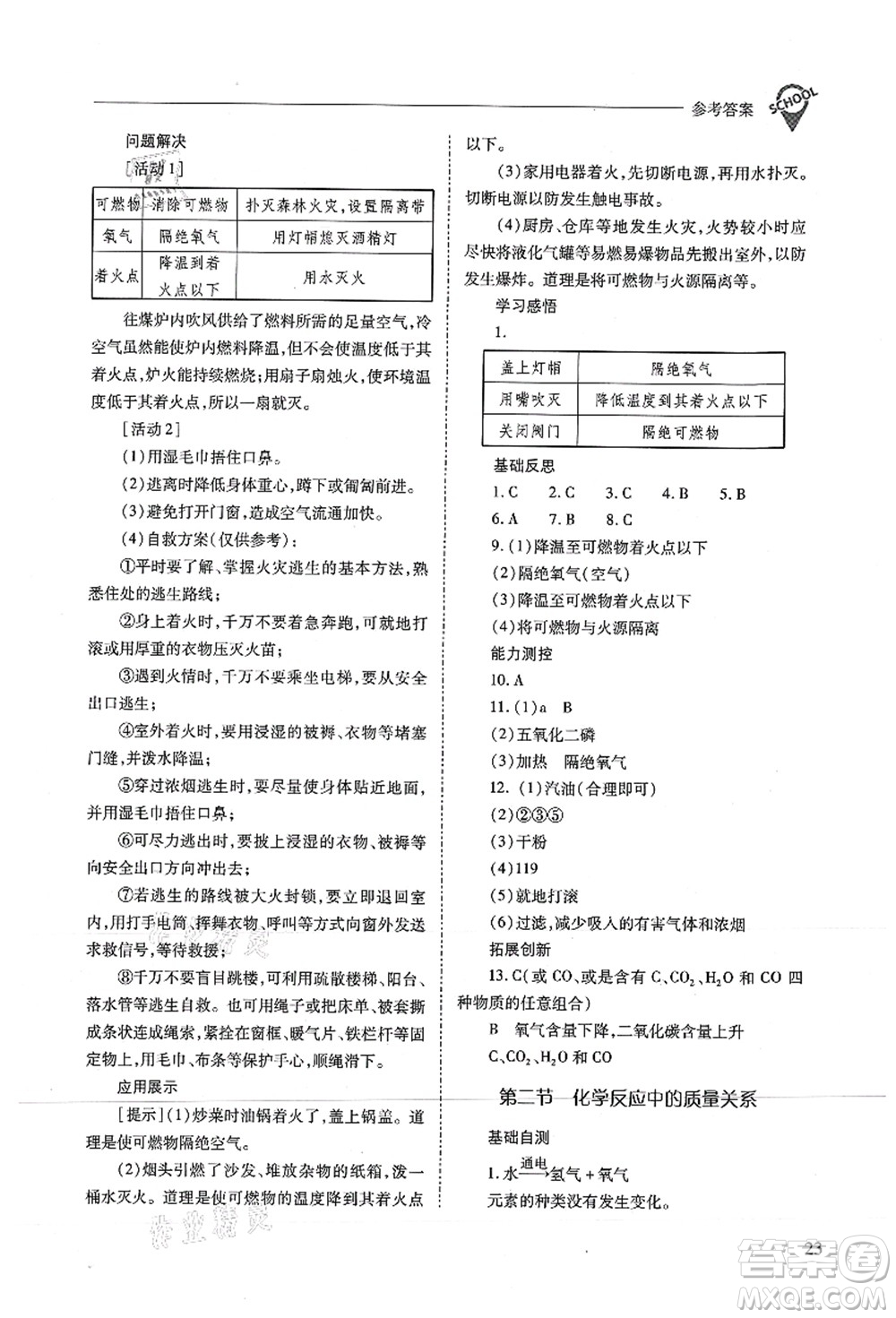 山西教育出版社2021新課程問題解決導(dǎo)學(xué)方案九年級(jí)化學(xué)上冊(cè)滬教版答案