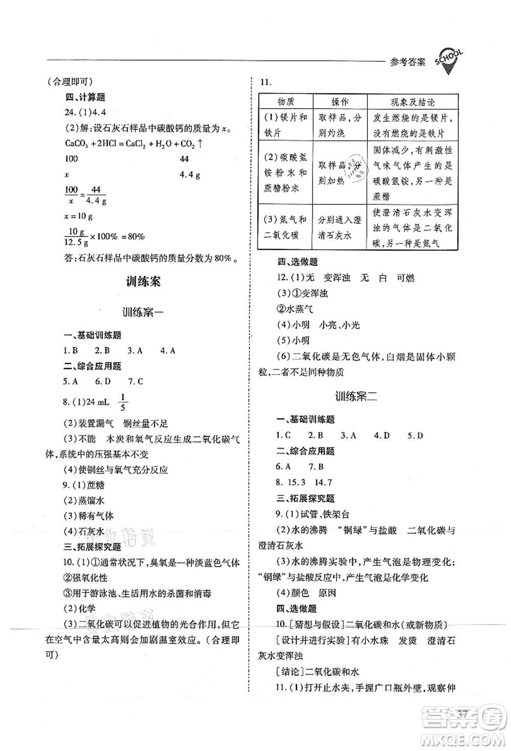 山西教育出版社2021新課程問題解決導(dǎo)學(xué)方案九年級(jí)化學(xué)上冊(cè)滬教版答案