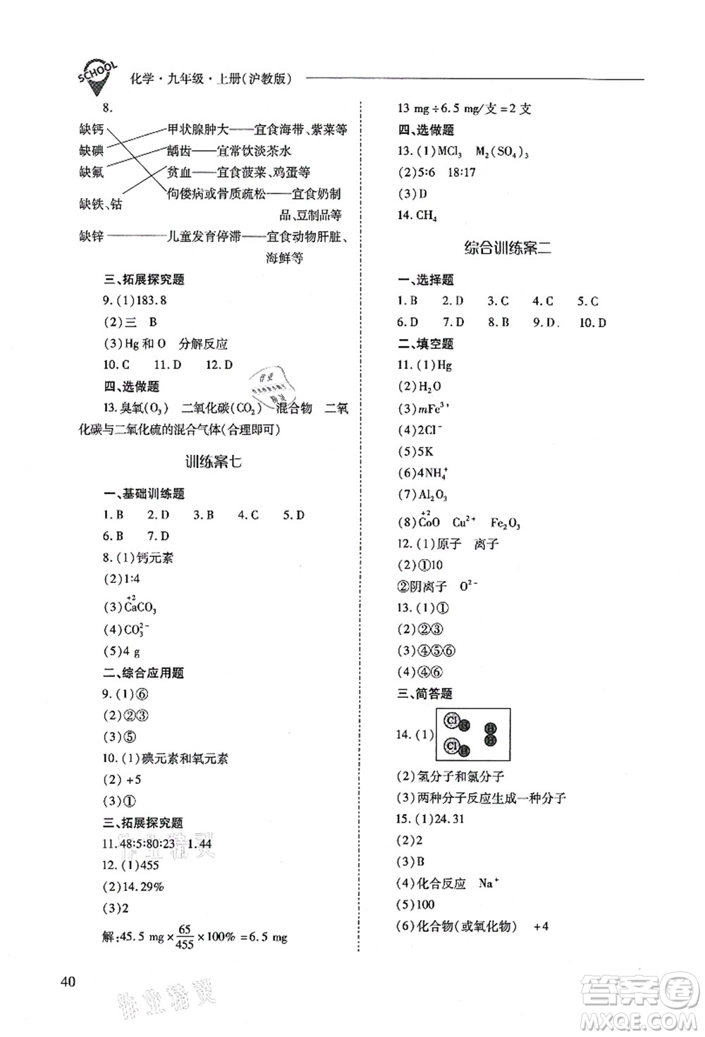 山西教育出版社2021新課程問題解決導(dǎo)學(xué)方案九年級(jí)化學(xué)上冊(cè)滬教版答案