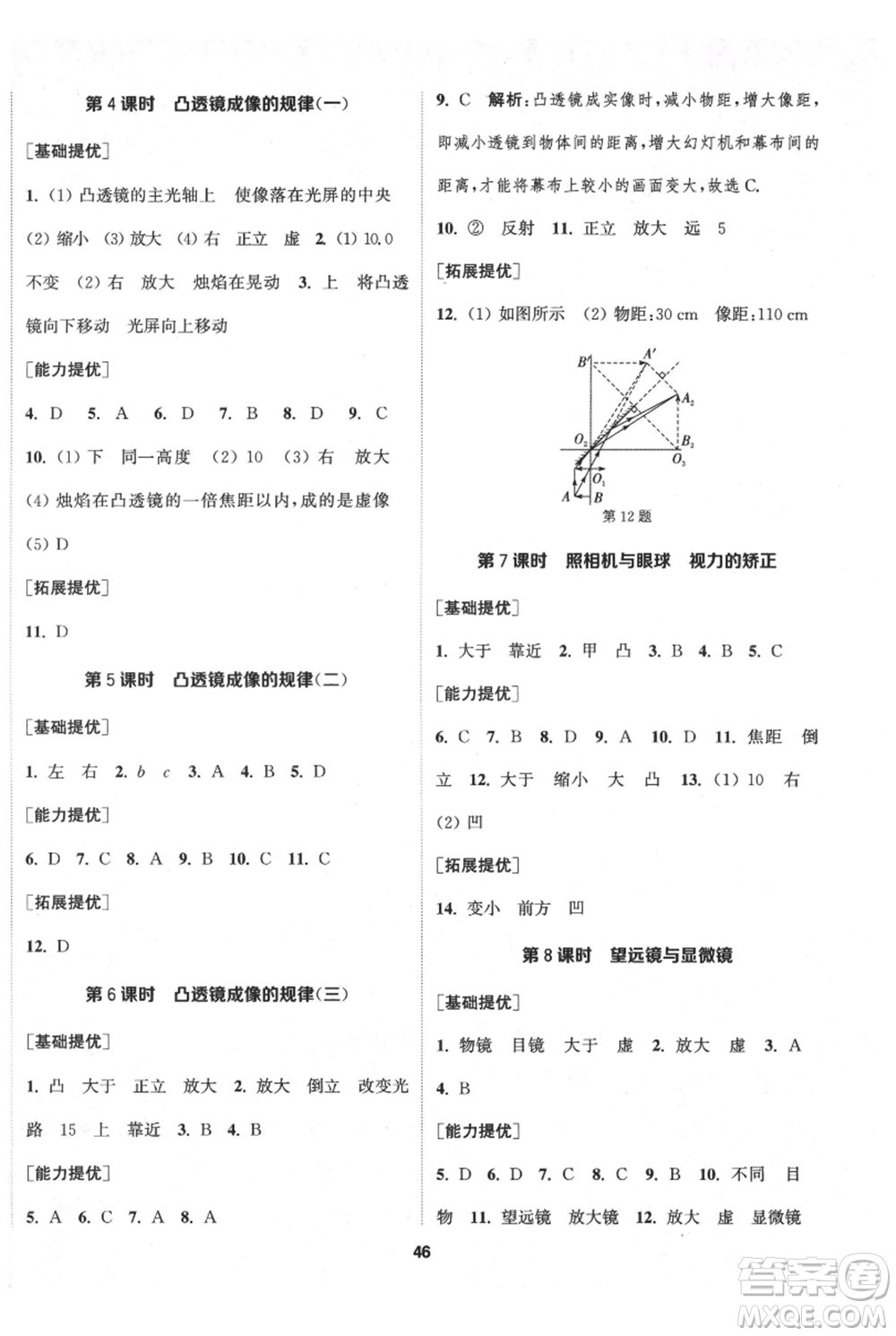 南京大學(xué)出版社2021提優(yōu)訓(xùn)練課課練八年級上冊物理江蘇版徐州專版參考答案