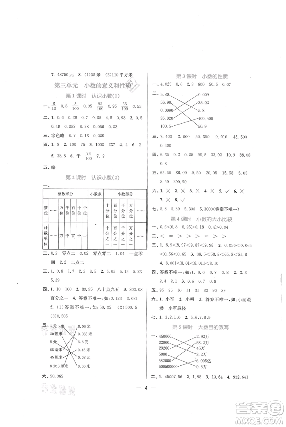 江蘇鳳凰美術(shù)出版社2021課時金練五年級上冊數(shù)學(xué)江蘇版參考答案