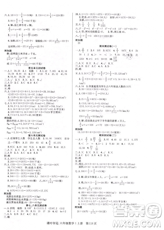 新世紀(jì)出版社2021課時(shí)奪冠數(shù)學(xué)六年級(jí)上冊(cè)R人教版答案