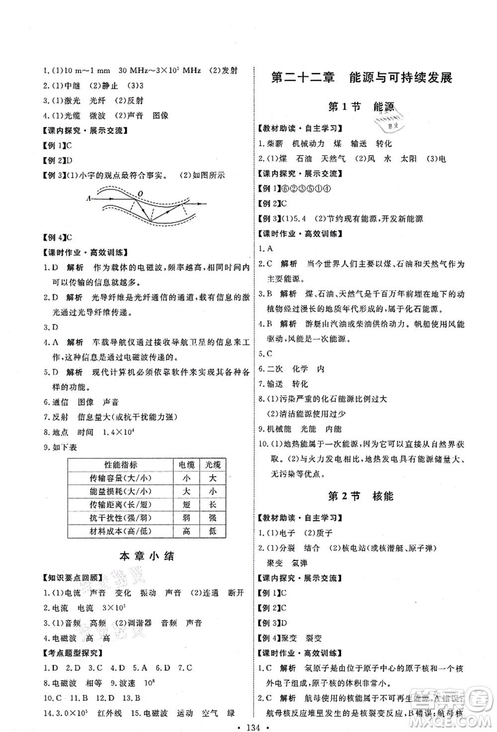 人民教育出版社2021能力培養(yǎng)與測試九年級物理上冊人教版答案