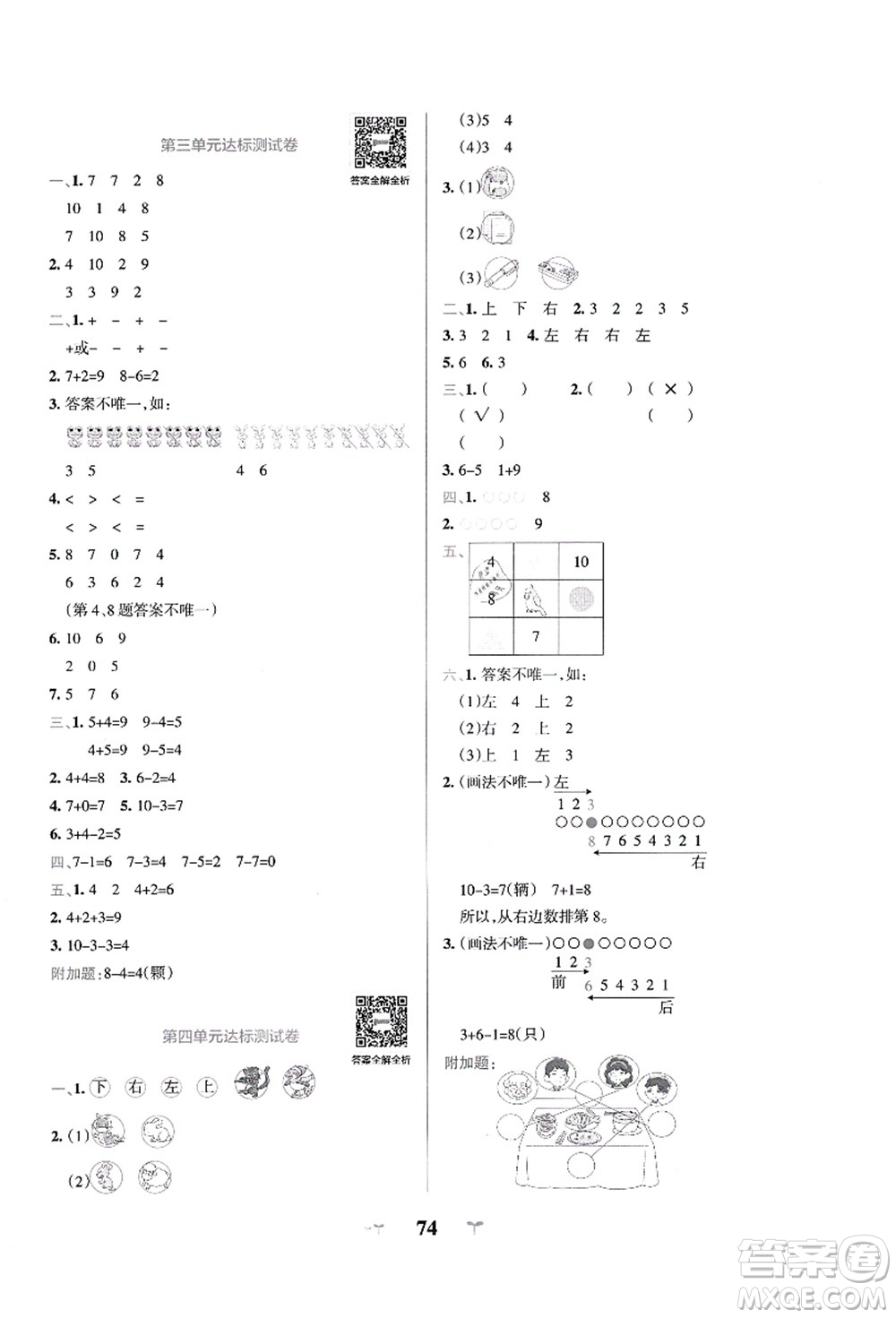 陜西師范大學(xué)出版總社有限公司2021小學(xué)學(xué)霸沖A卷一年級(jí)數(shù)學(xué)上冊(cè)QD青島版答案