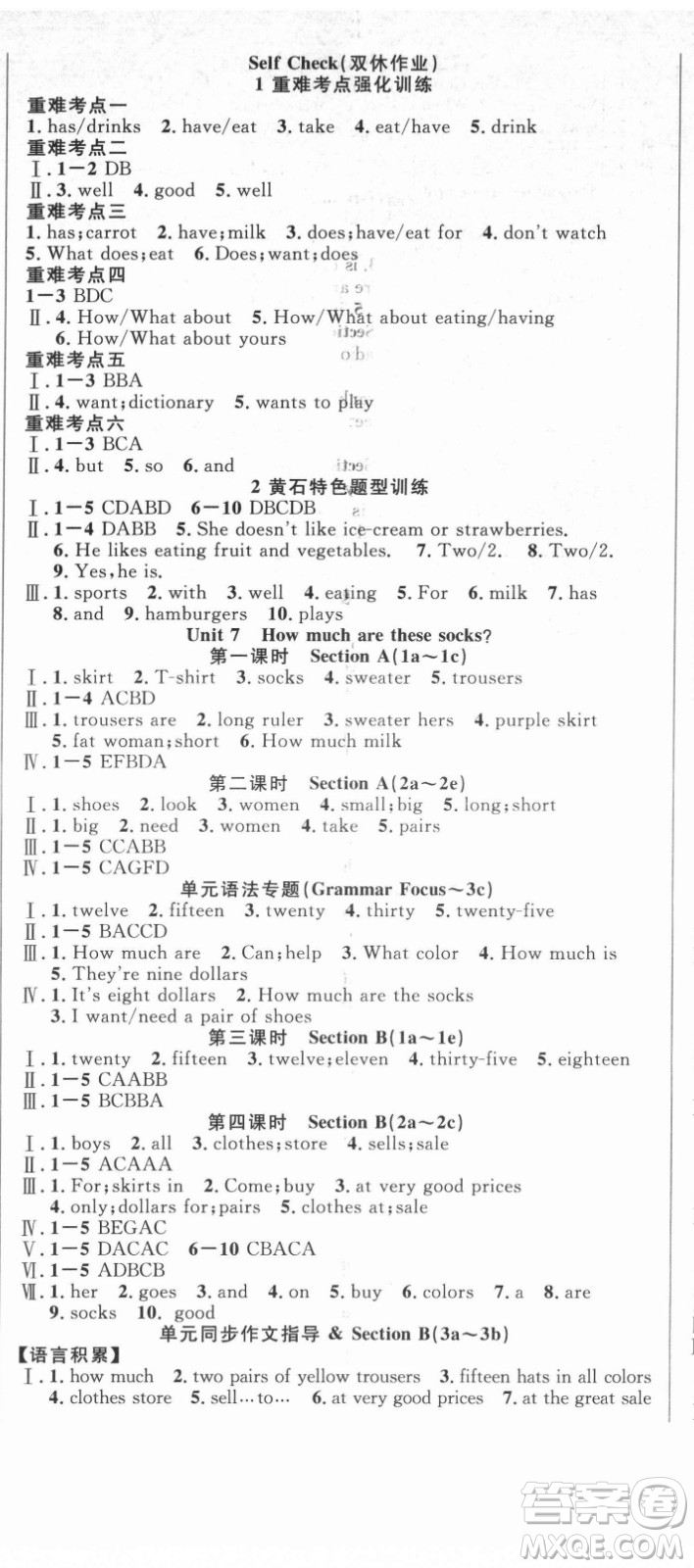 新世紀(jì)出版社2021課時(shí)奪冠英語七年級(jí)上冊(cè)R人教版黃石專版答案