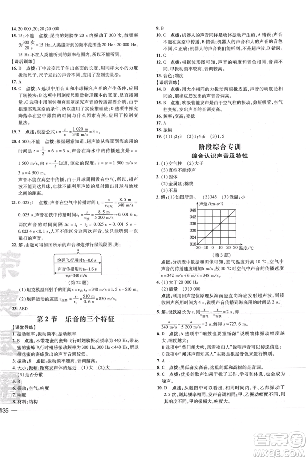 吉林教育出版社2021點撥訓練課時作業(yè)本八年級上冊物理教科版參考答案